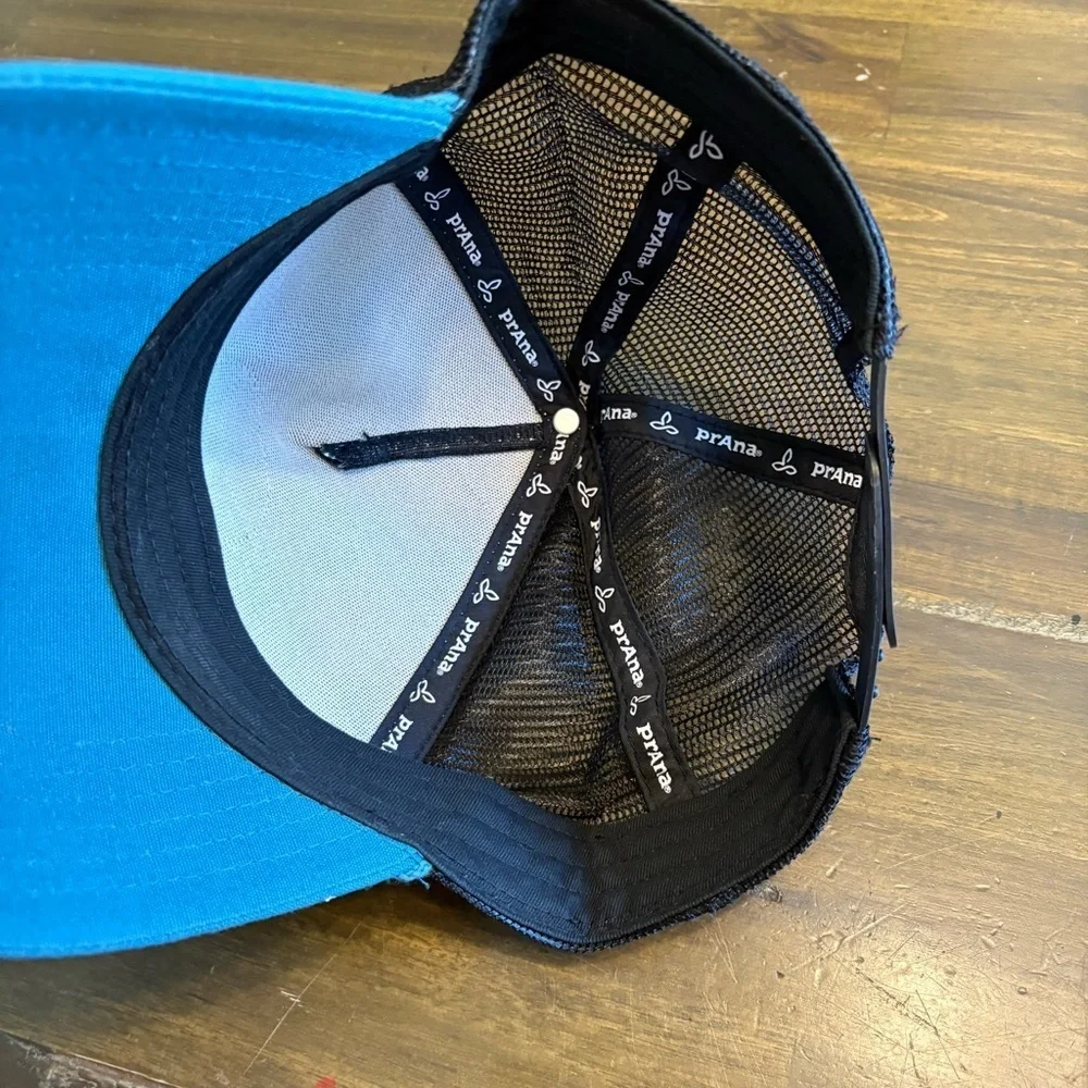 Prana Color Block Trucker Hat Mesh Logo Active Outdoor Teal Blue White